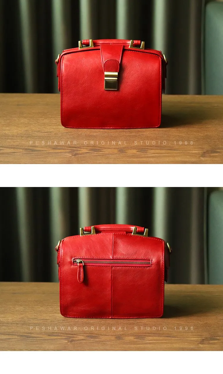 Leather Vintage Black Doctor Side Handbag Purse for Women