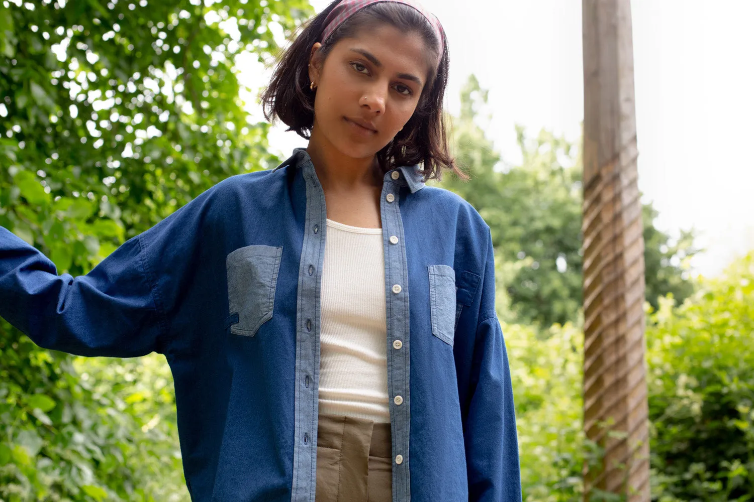 Lela Patchwork Boxy Shirt in Japanese Denim by Saywood