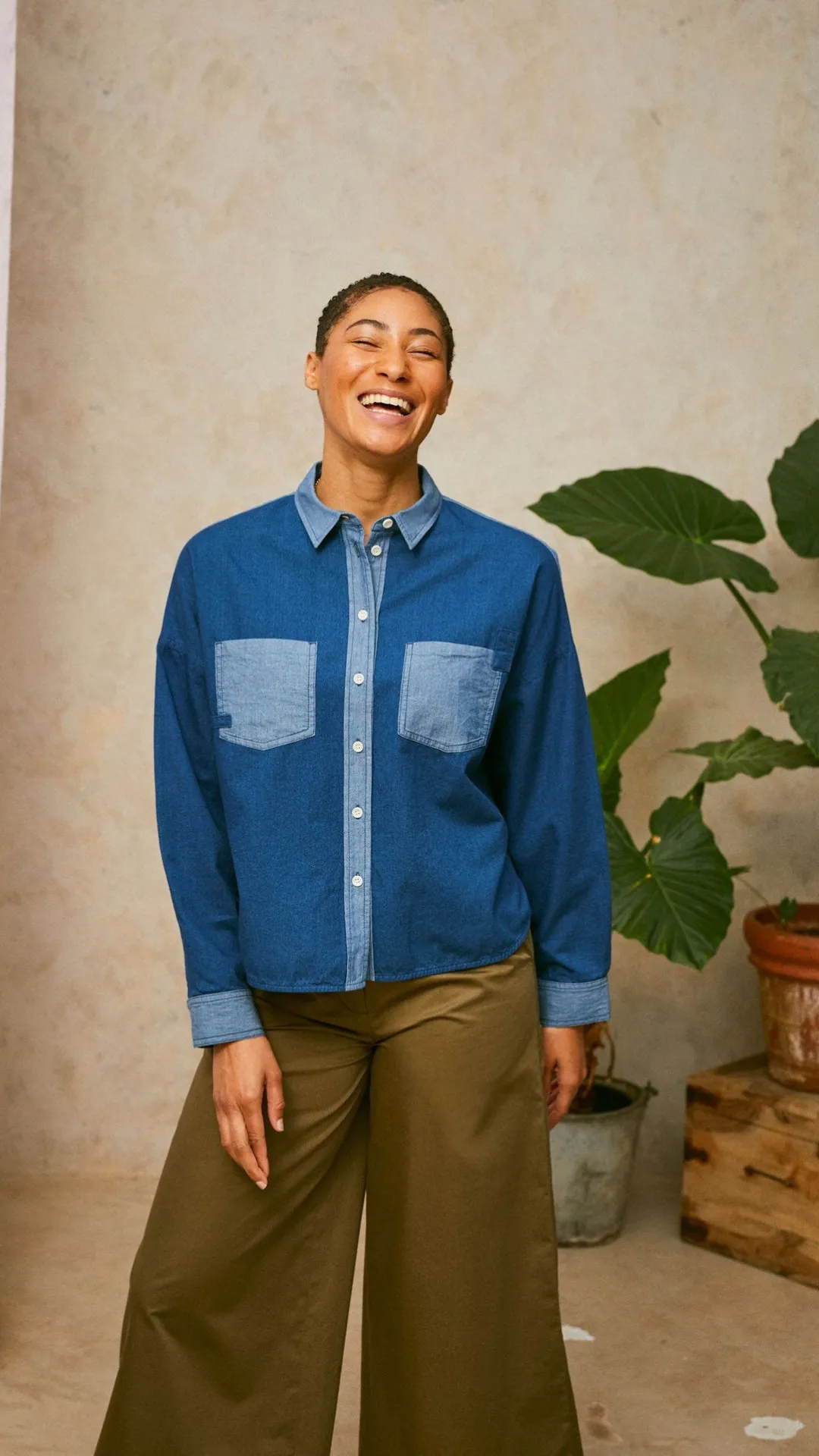 Lela Patchwork Boxy Shirt in Japanese Denim by Saywood