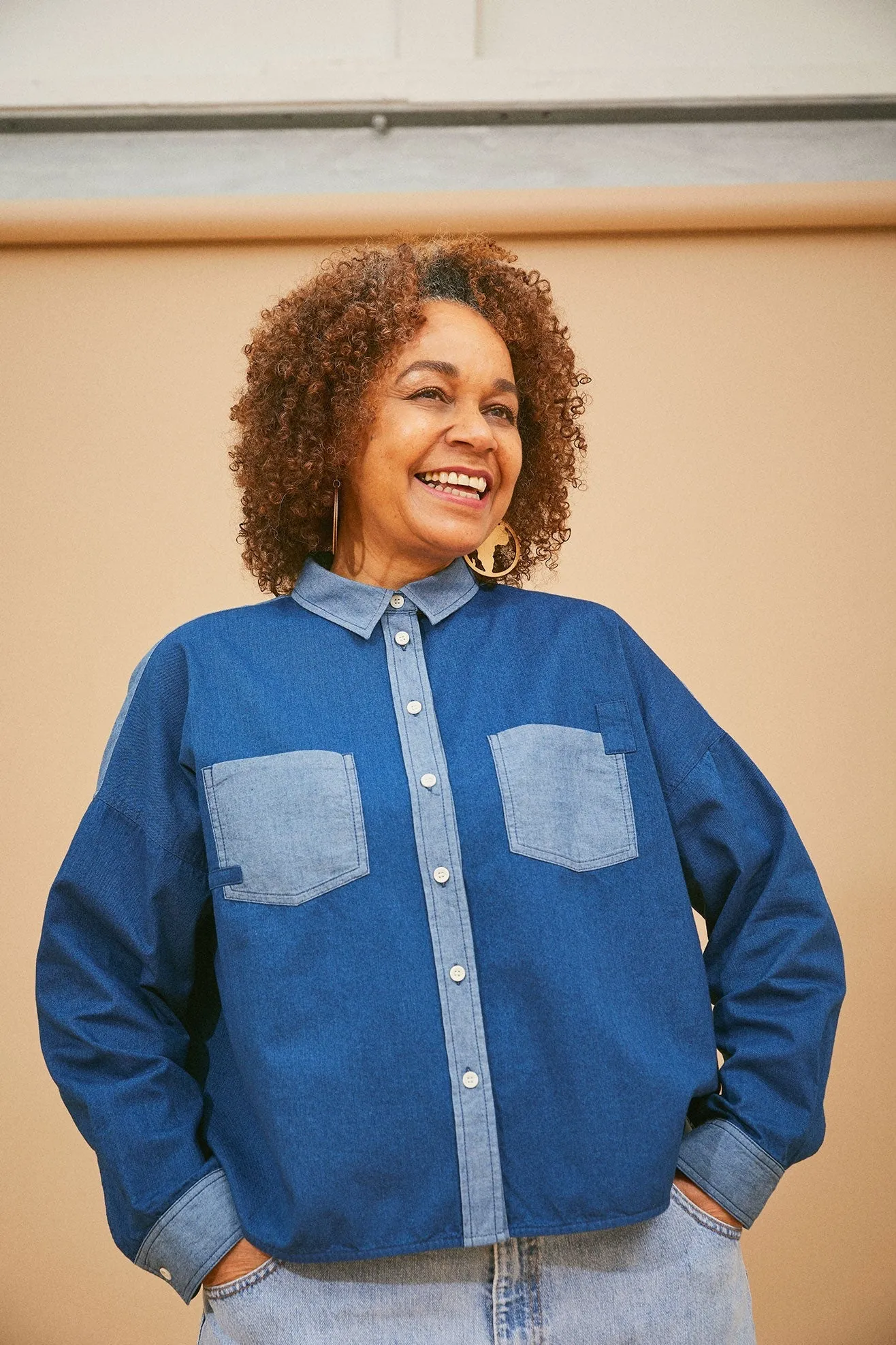 Lela Patchwork Boxy Shirt in Japanese Denim by Saywood