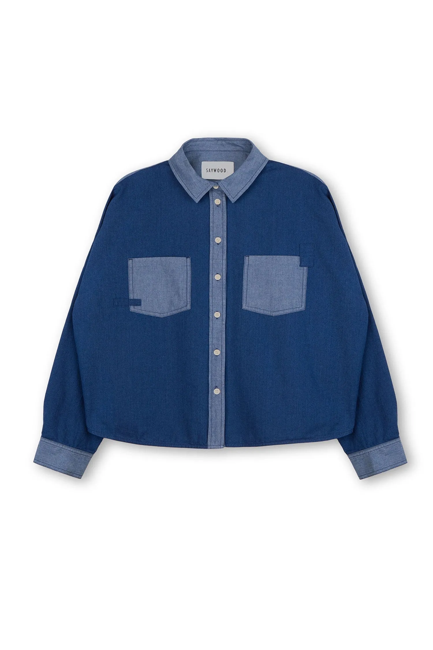 Lela Patchwork Boxy Shirt in Japanese Denim by Saywood