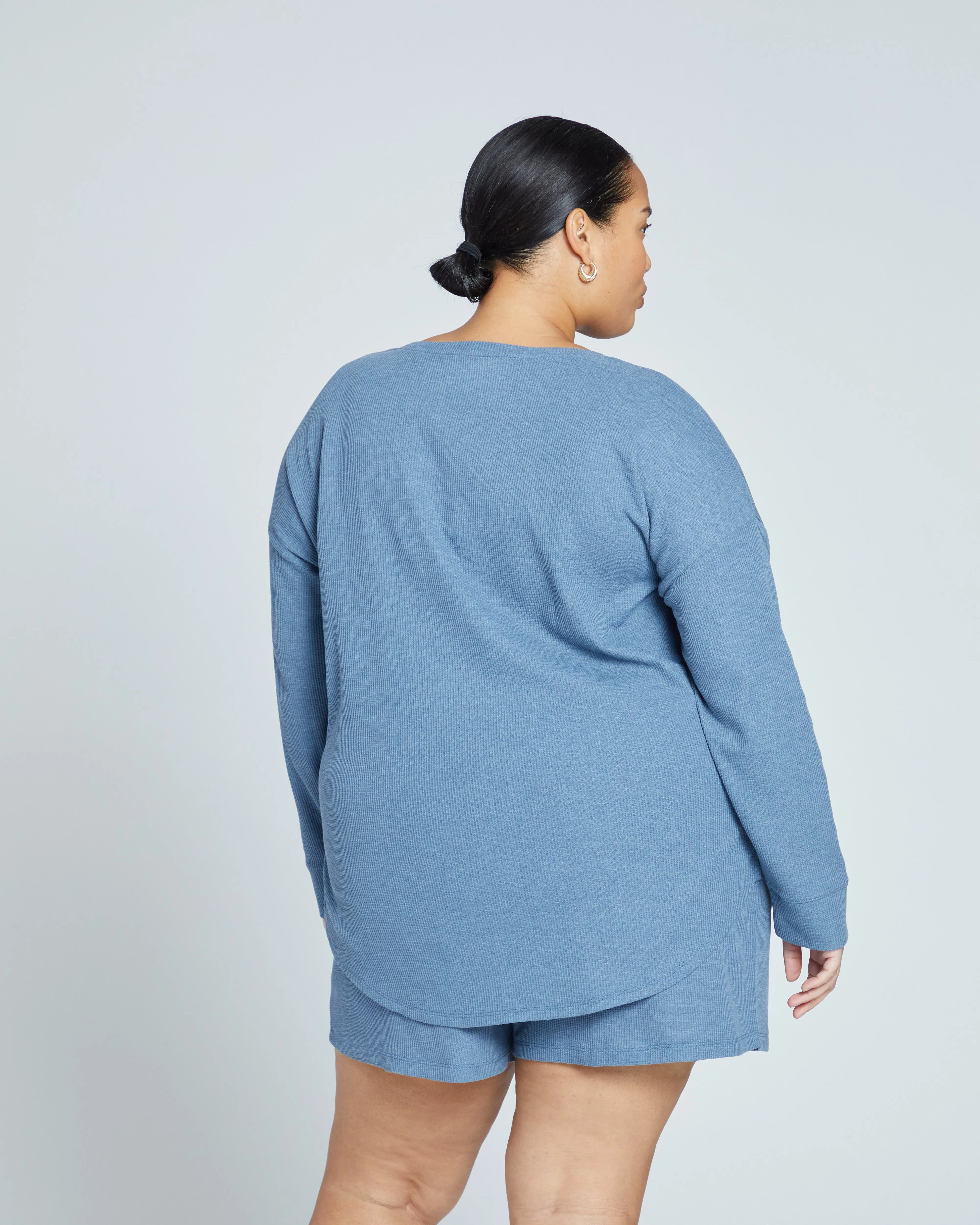 Light N Fluffy Waffle Knit Scoop Top - Pacific