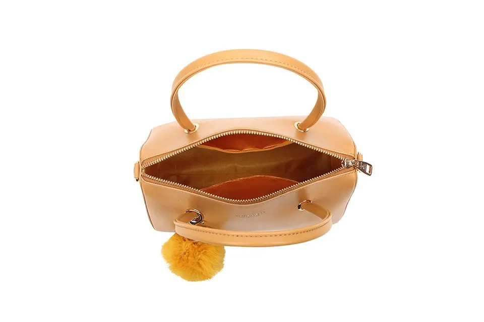 Light Tan Tote Pom Pom Handbag