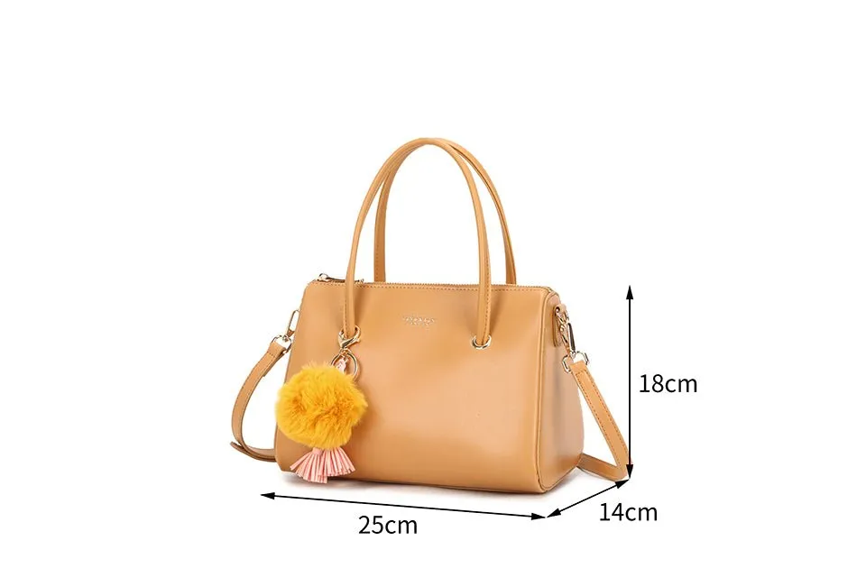 Light Tan Tote Pom Pom Handbag