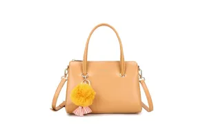 Light Tan Tote Pom Pom Handbag