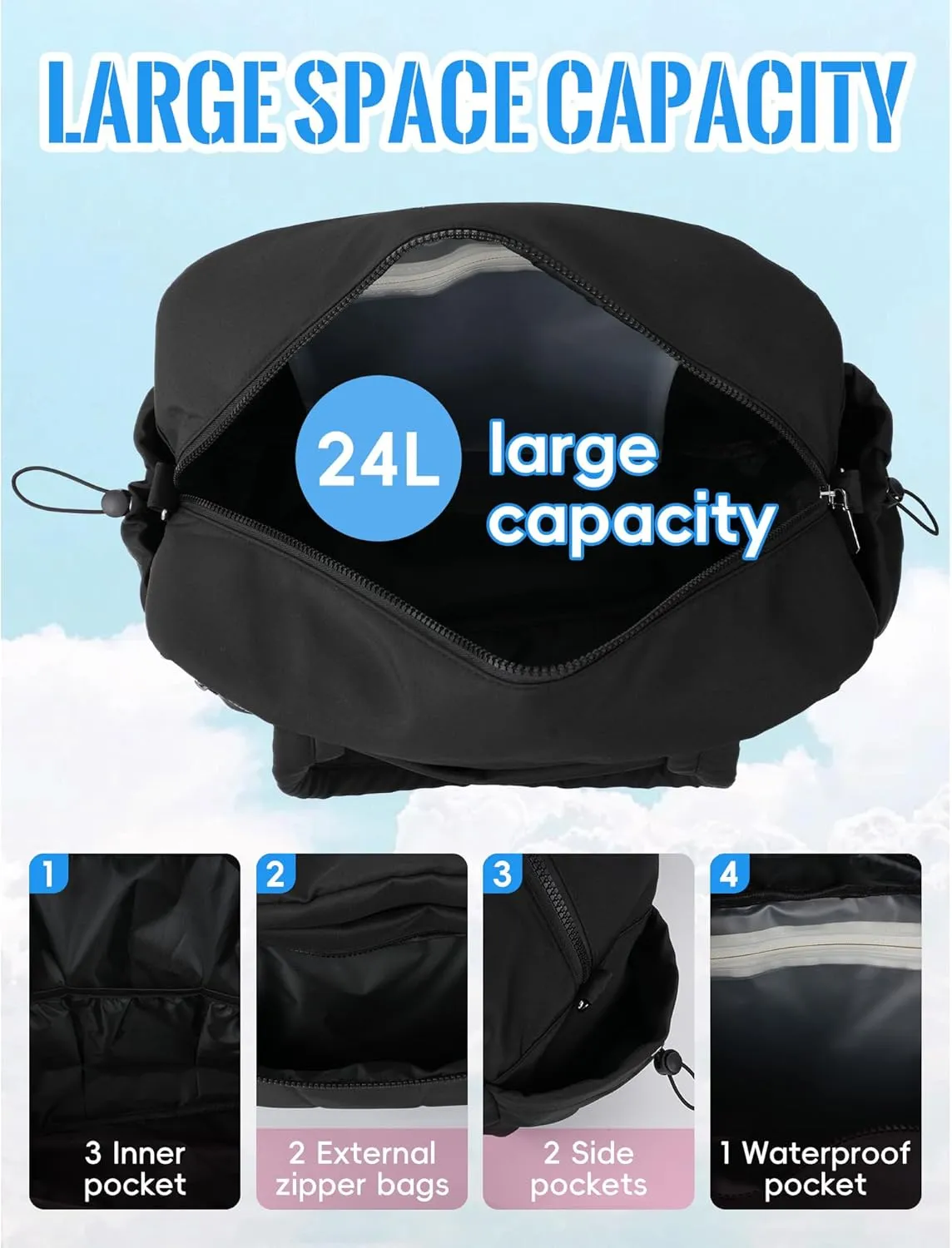Lightweight Duffle Bag for Travel Crossbody Bags for Women Gym Bag with Wet Pocket 30L Weekender Bag black