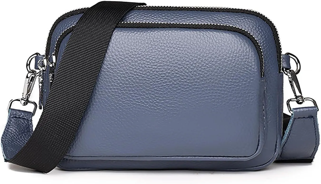 Lightweight Genuine Leather Crossbody Bags for Women,Multi-Pockets Cell Phone Shoulder Purses for Women,Zipper Mini Handbags, Blue, Medium