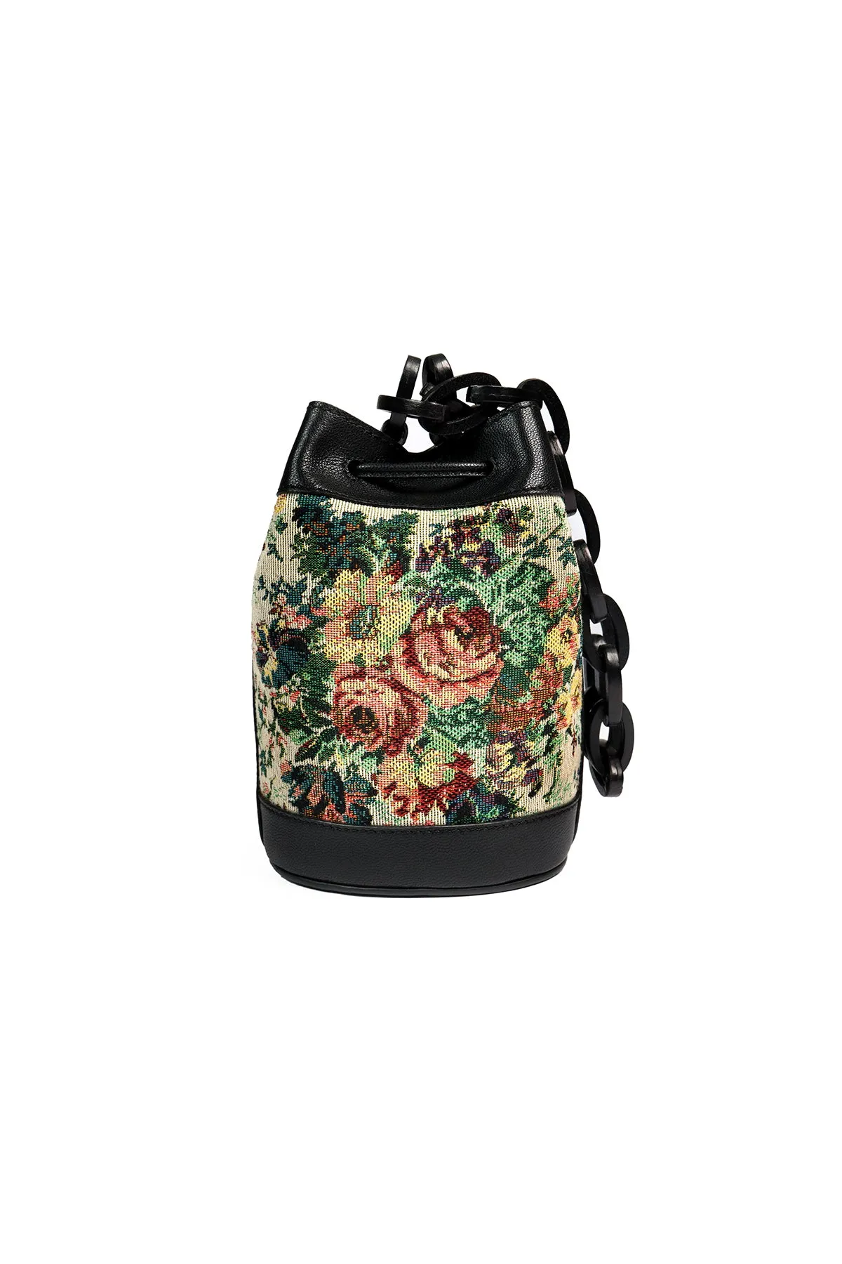 Lilac-Vintage Black Leather Bucket Bag