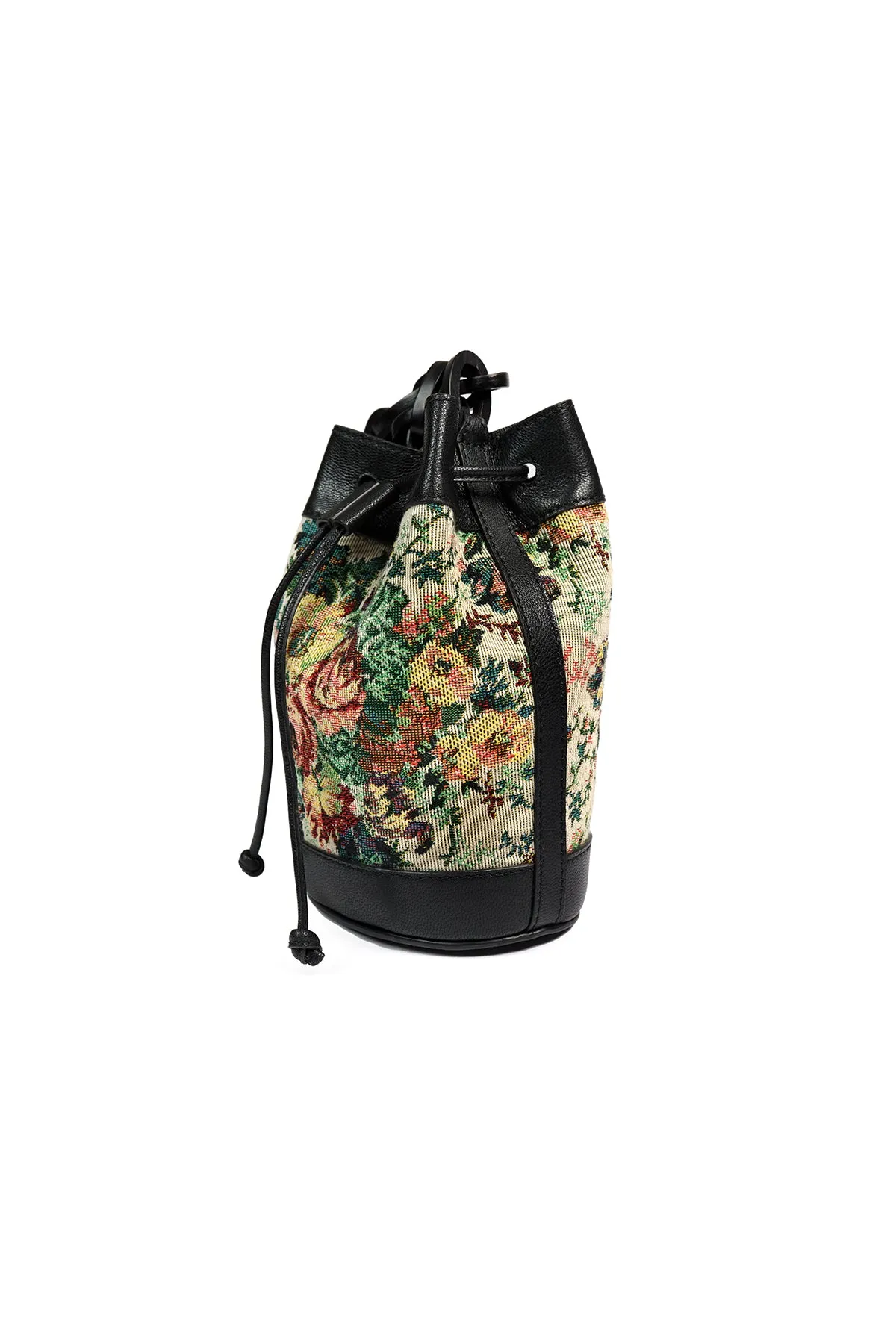 Lilac-Vintage Black Leather Bucket Bag