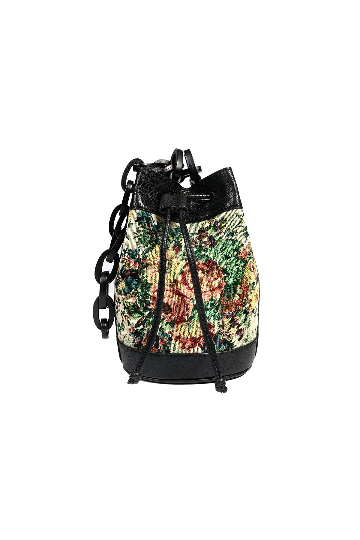 Lilac-Vintage Black Leather Bucket Bag