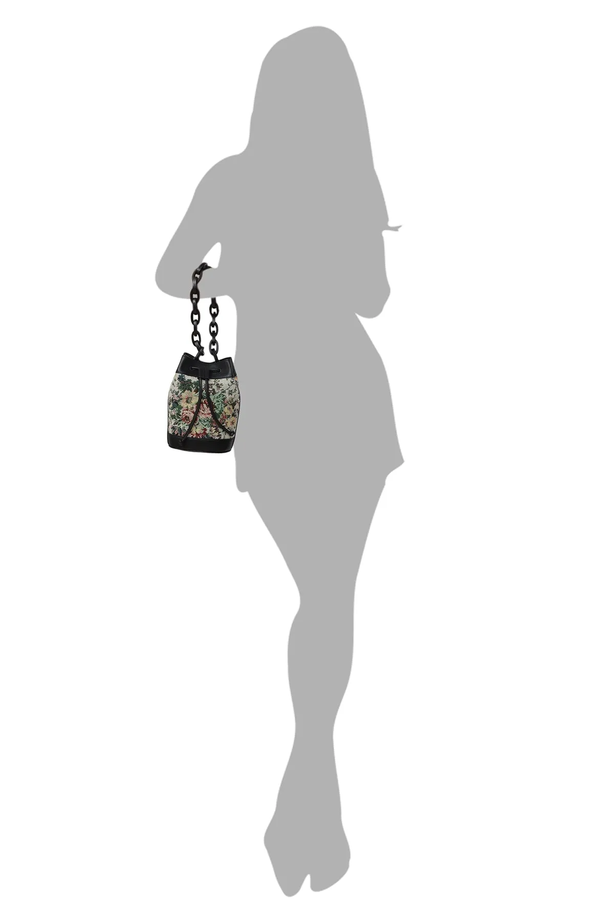 Lilac-Vintage Black Leather Bucket Bag
