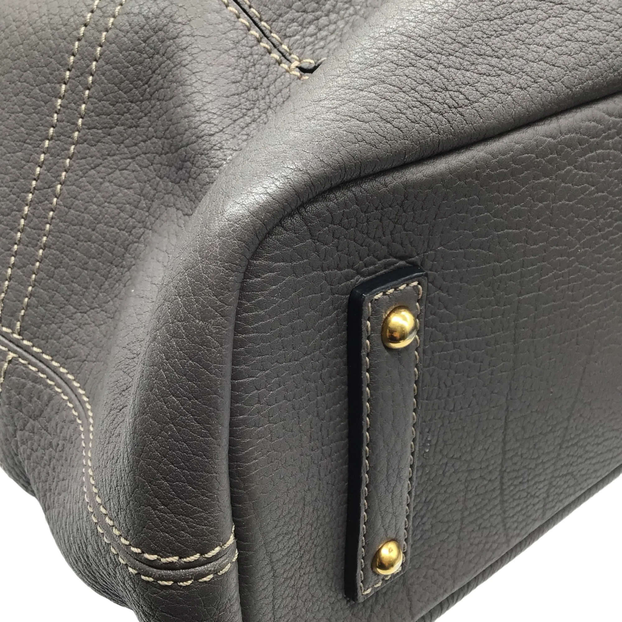 Loro Piana Grey Large Pebbled Leather Handbag