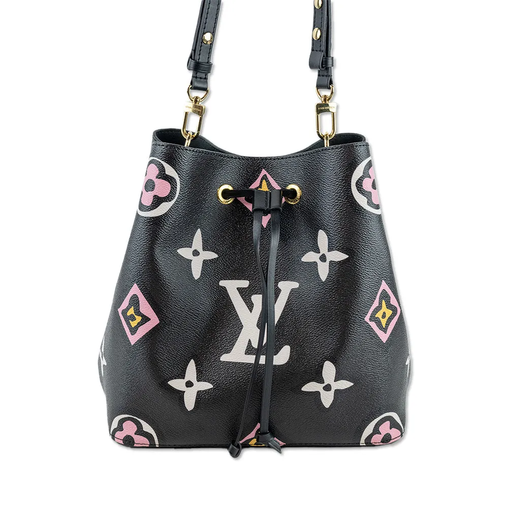 Louis Vuitton 2021 Black Monogram Coated Canvas Giant Wild At Heart NéoNoé MM Bag