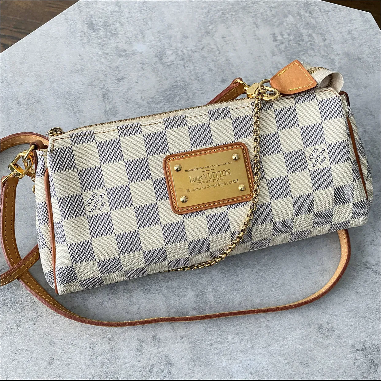 Louis Vuitton Damier Azur Eva Pochette Crossbody Bag