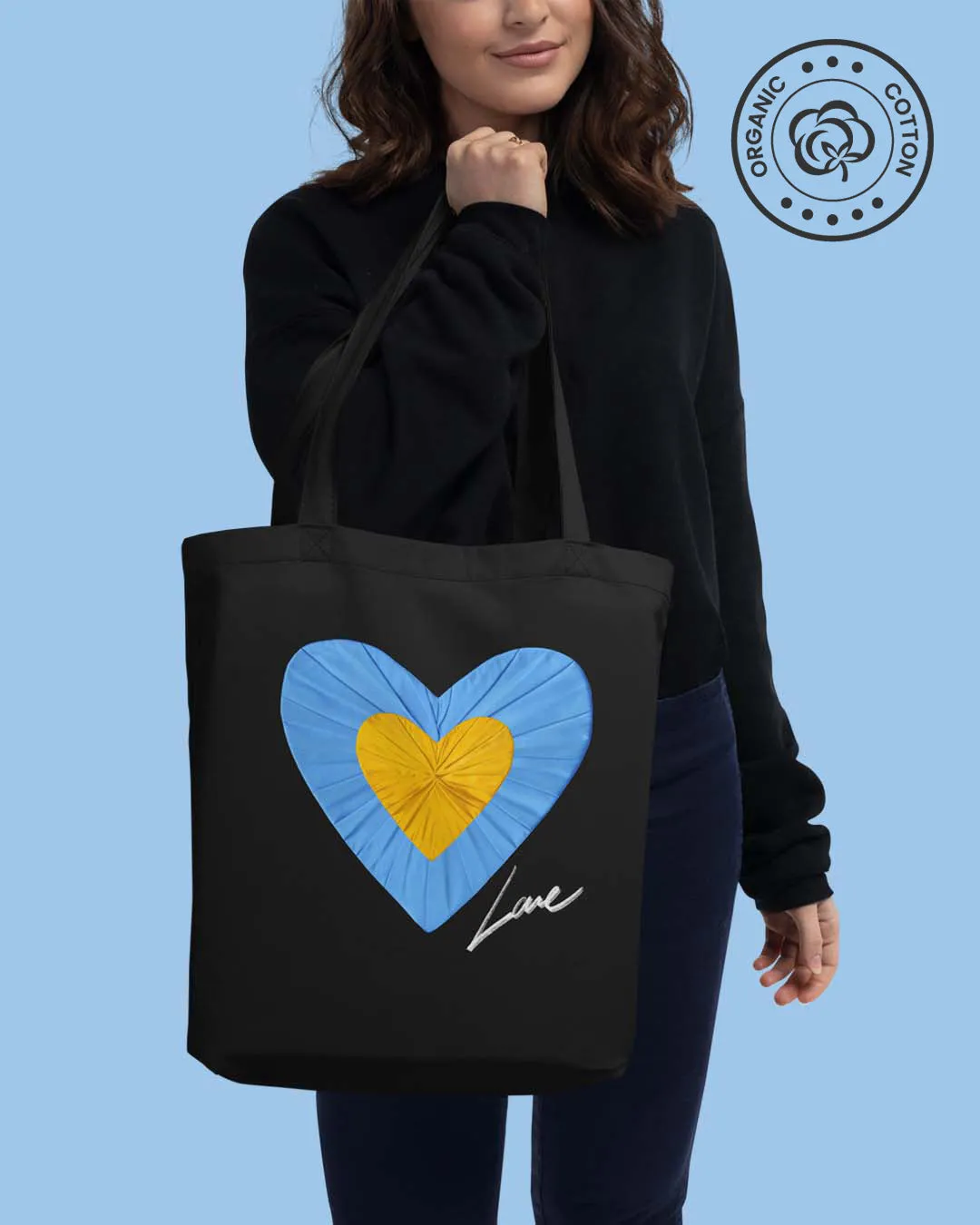 Love and Peace Black Eco Tote Bag