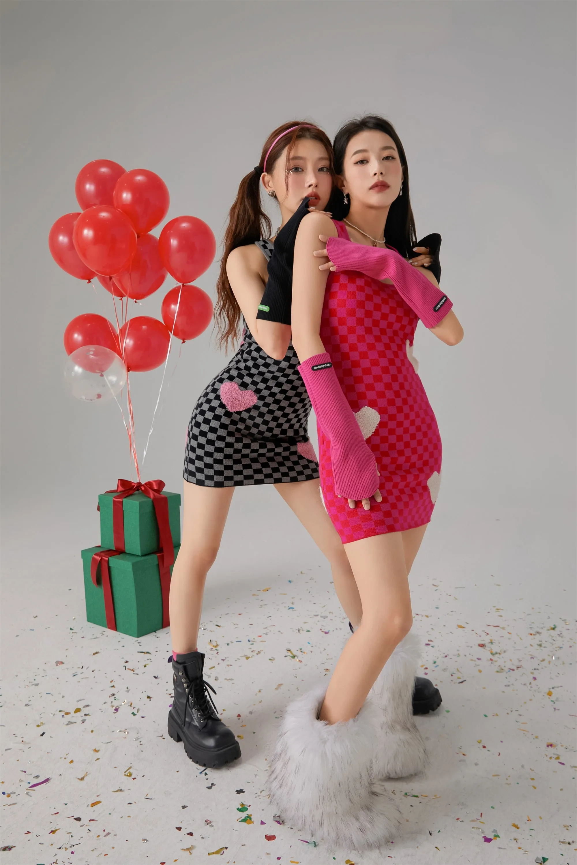 Luv U 2 Checker Print Heart Mini Dress