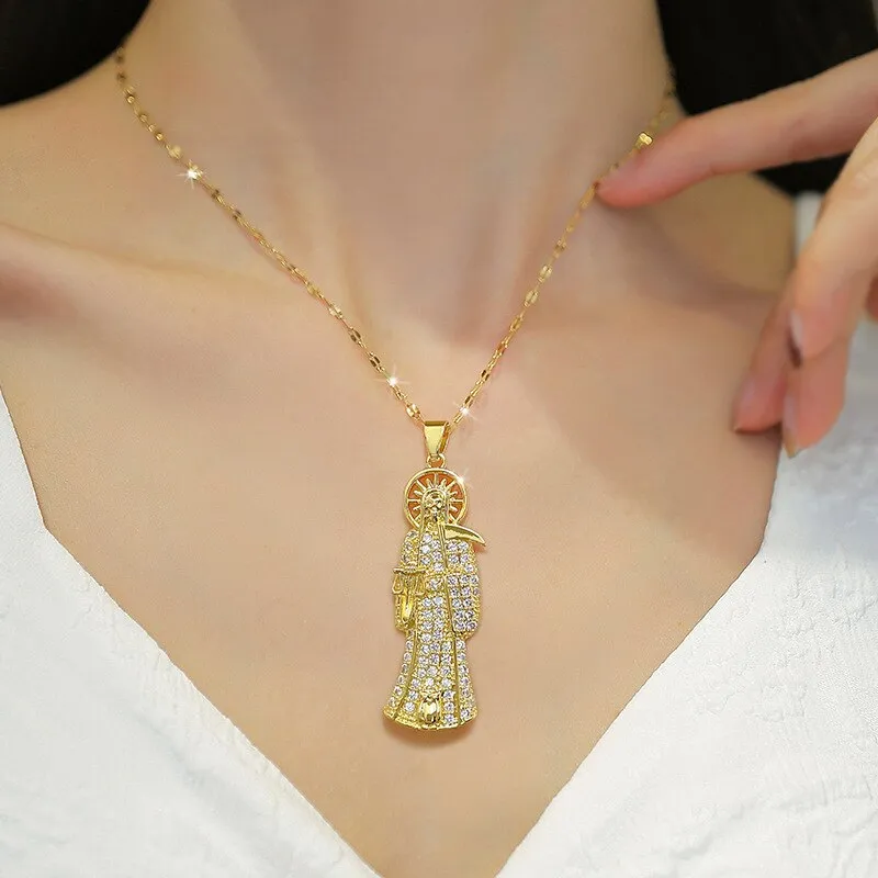 Luxury Jewelry Death Scythe Shaped Pendant Necklace For Women