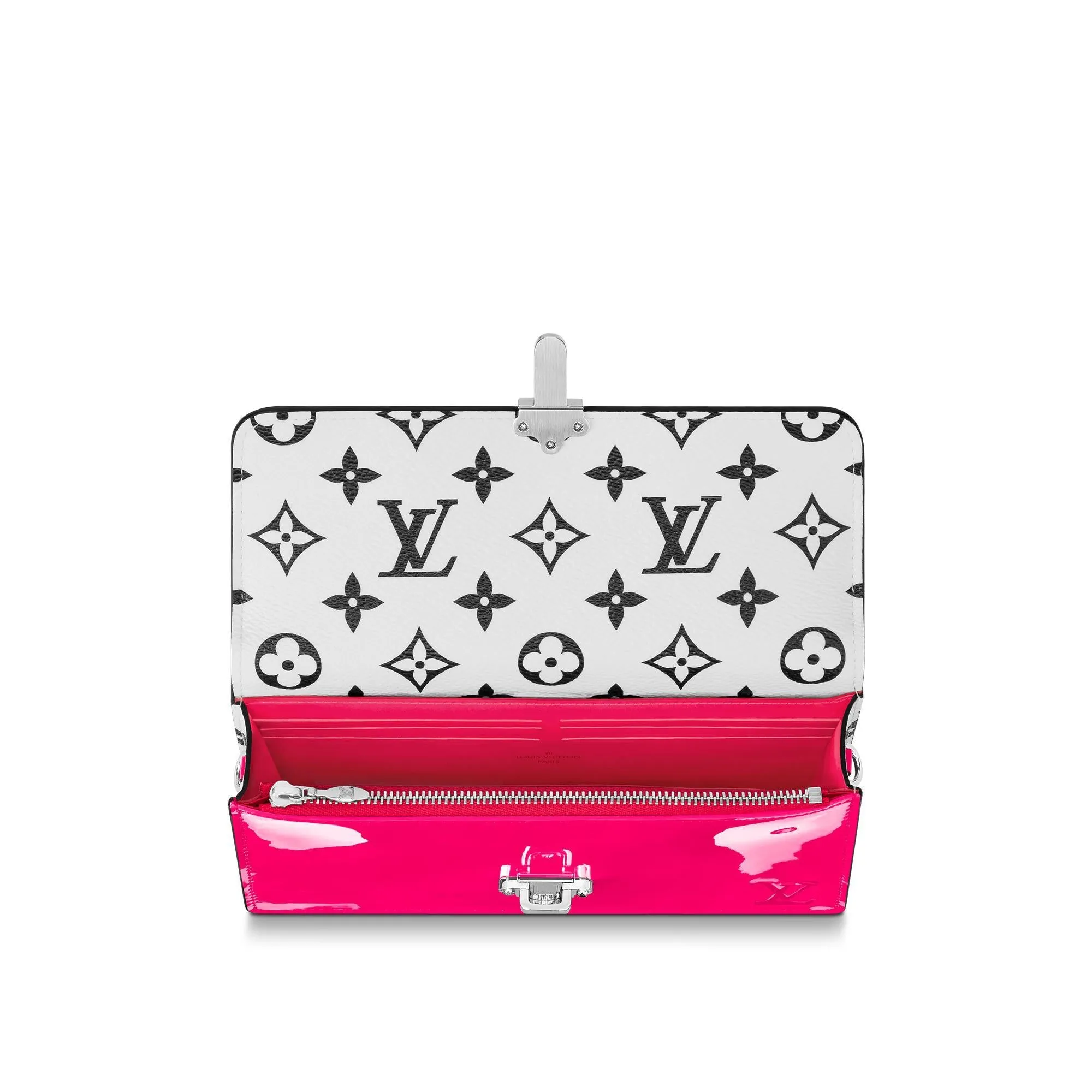 LV Cherrywood Chain Wallet Patent Leather Monogram Berlingot Pink