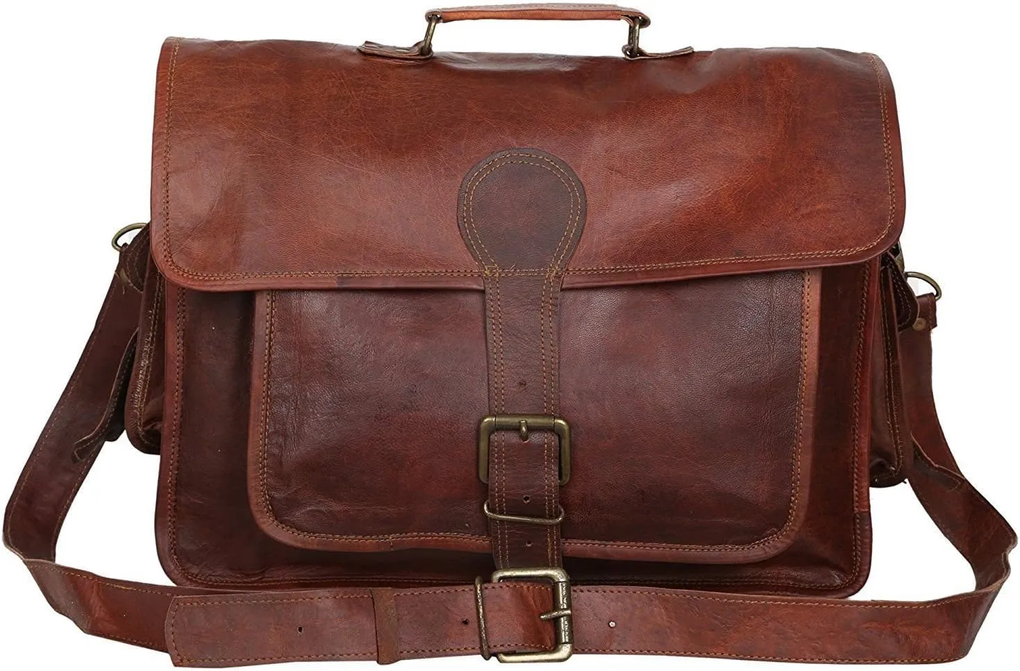 Madosh, Men's Genuine Leather Laptop Briefcase Bag Office Work Vintage Brown Shoulder Messenger 12"x16"
