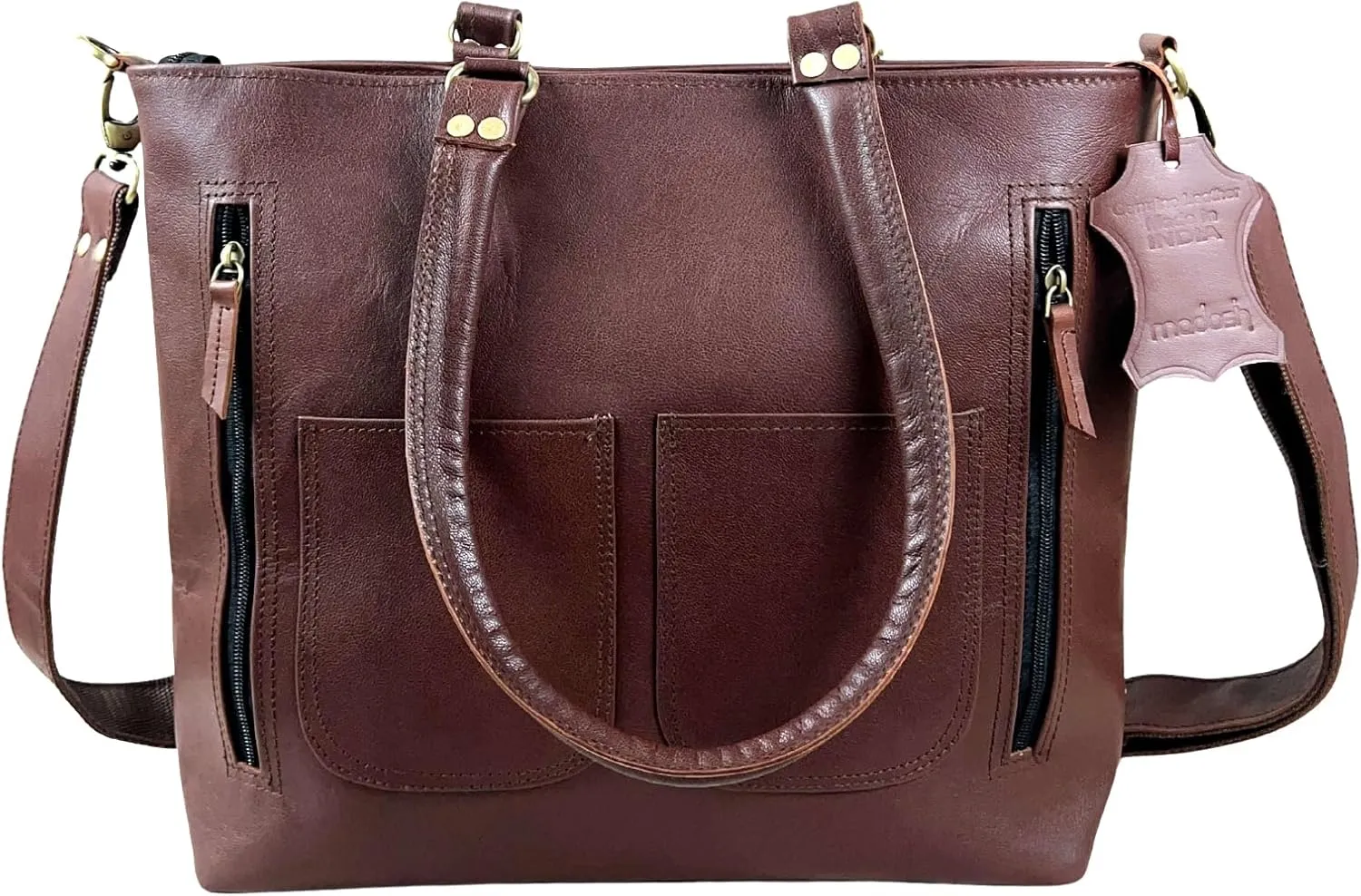 Madosh Womens Bag Casual Purse Shoulder Tote Genuine Leather Shopping Handbag Cross body Evening Brown Satchel