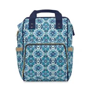 Majestic Florals in A Lush Array of Teal and Blue Blossoms Multifunctional Diaper Backpack
