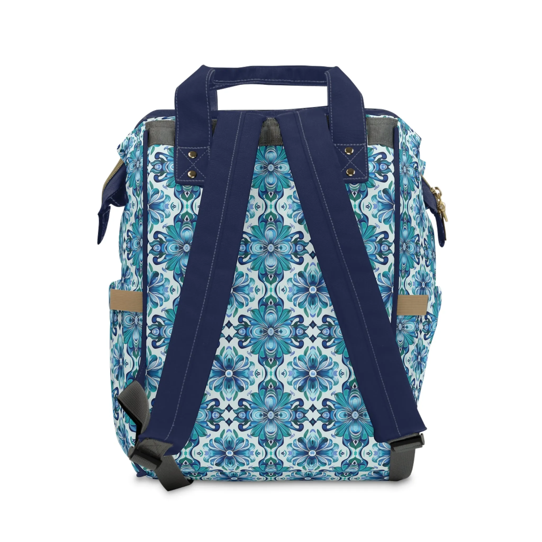 Majestic Florals in A Lush Array of Teal and Blue Blossoms Multifunctional Diaper Backpack