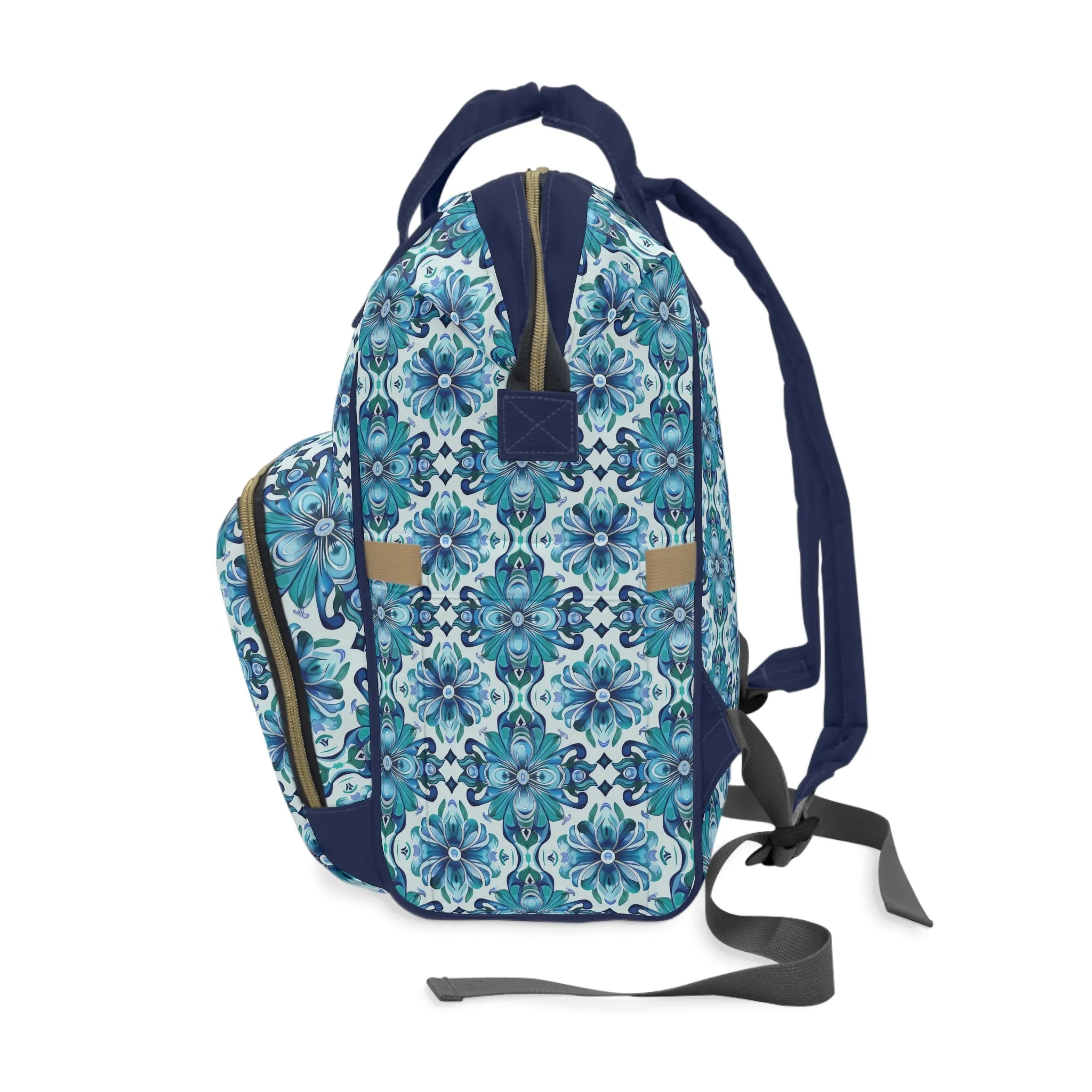 Majestic Florals in A Lush Array of Teal and Blue Blossoms Multifunctional Diaper Backpack