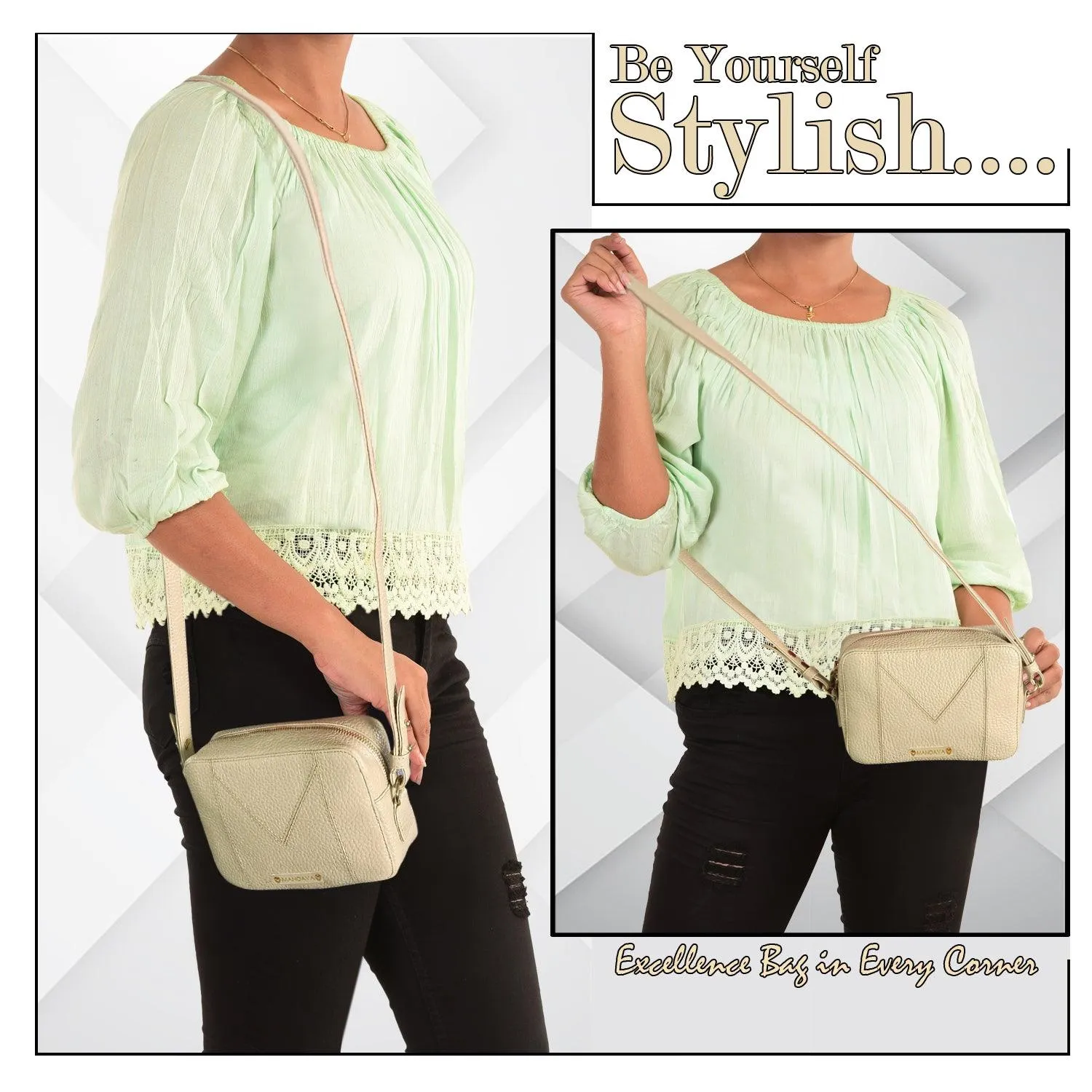 MANDAVA Women's PU Leather Crossbody Bag | Ladies Mini Shoulder Bag with Adjustable & Detachable Strap (Cream)