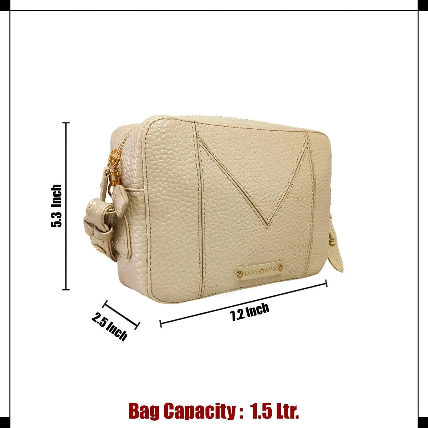 MANDAVA Women's PU Leather Crossbody Bag | Ladies Mini Shoulder Bag with Adjustable & Detachable Strap (Cream)