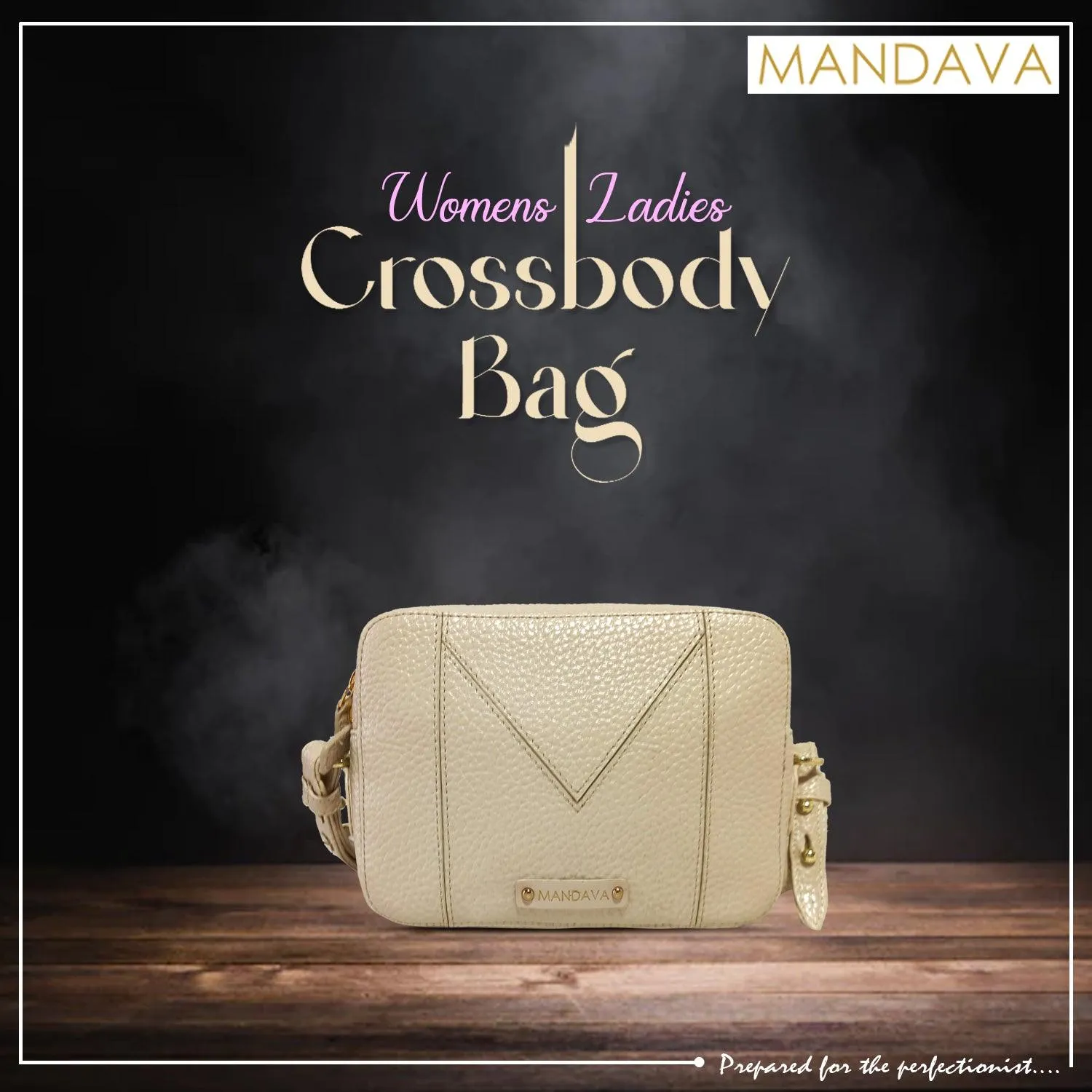 MANDAVA Women's PU Leather Crossbody Bag | Ladies Mini Shoulder Bag with Adjustable & Detachable Strap (Cream)