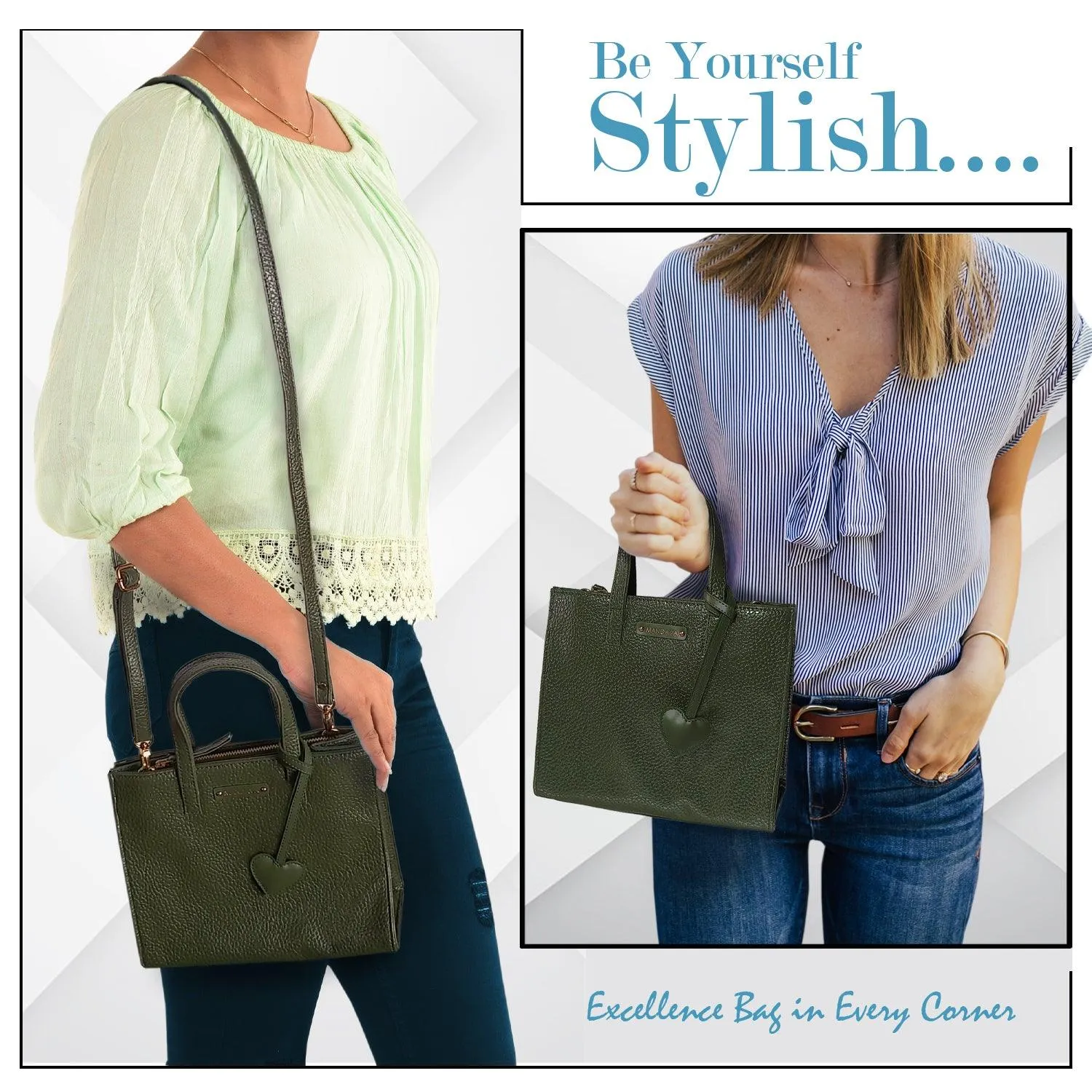 MANDAVA Women's/Ladies Top Handle PU Leather Handbag, Shoulder Bag with Tussle (Inland Green)