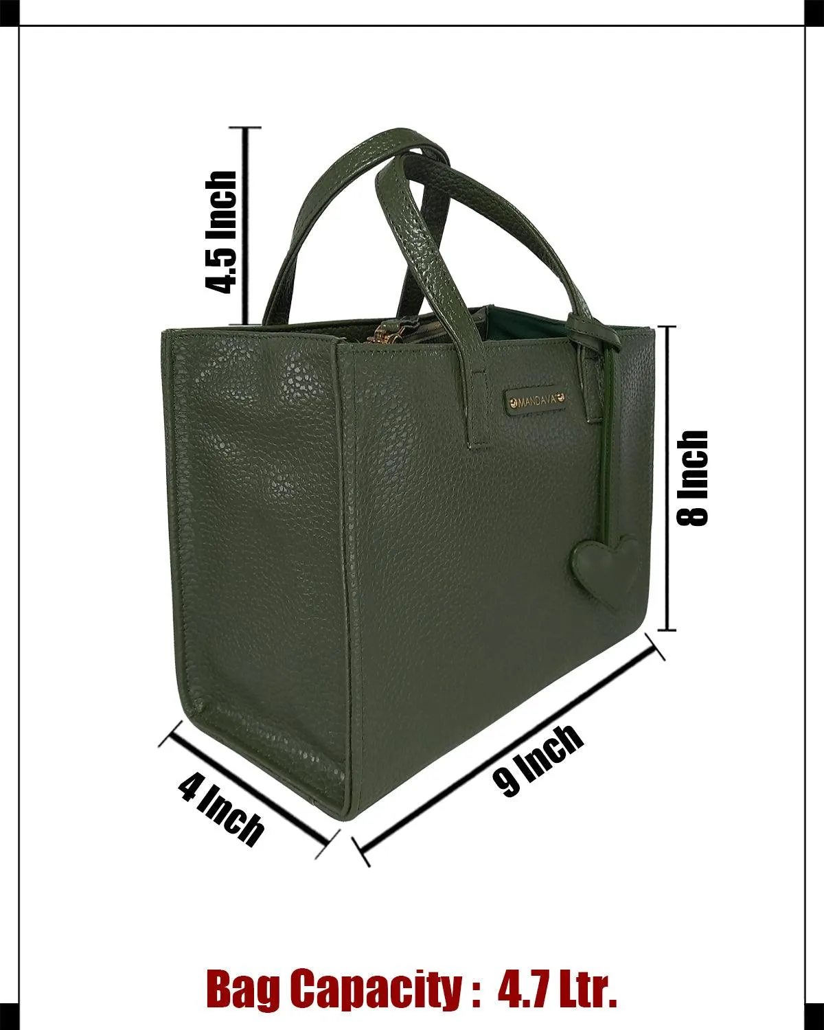 MANDAVA Women's/Ladies Top Handle PU Leather Handbag, Shoulder Bag with Tussle (Inland Green)