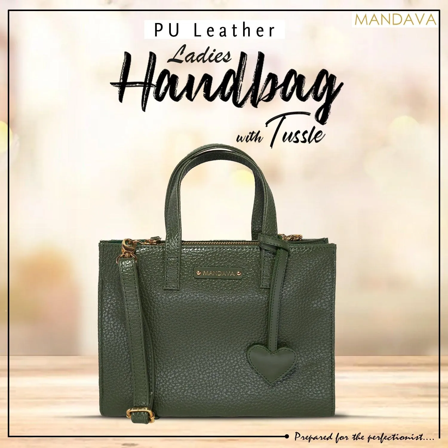 MANDAVA Women's/Ladies Top Handle PU Leather Handbag, Shoulder Bag with Tussle (Inland Green)