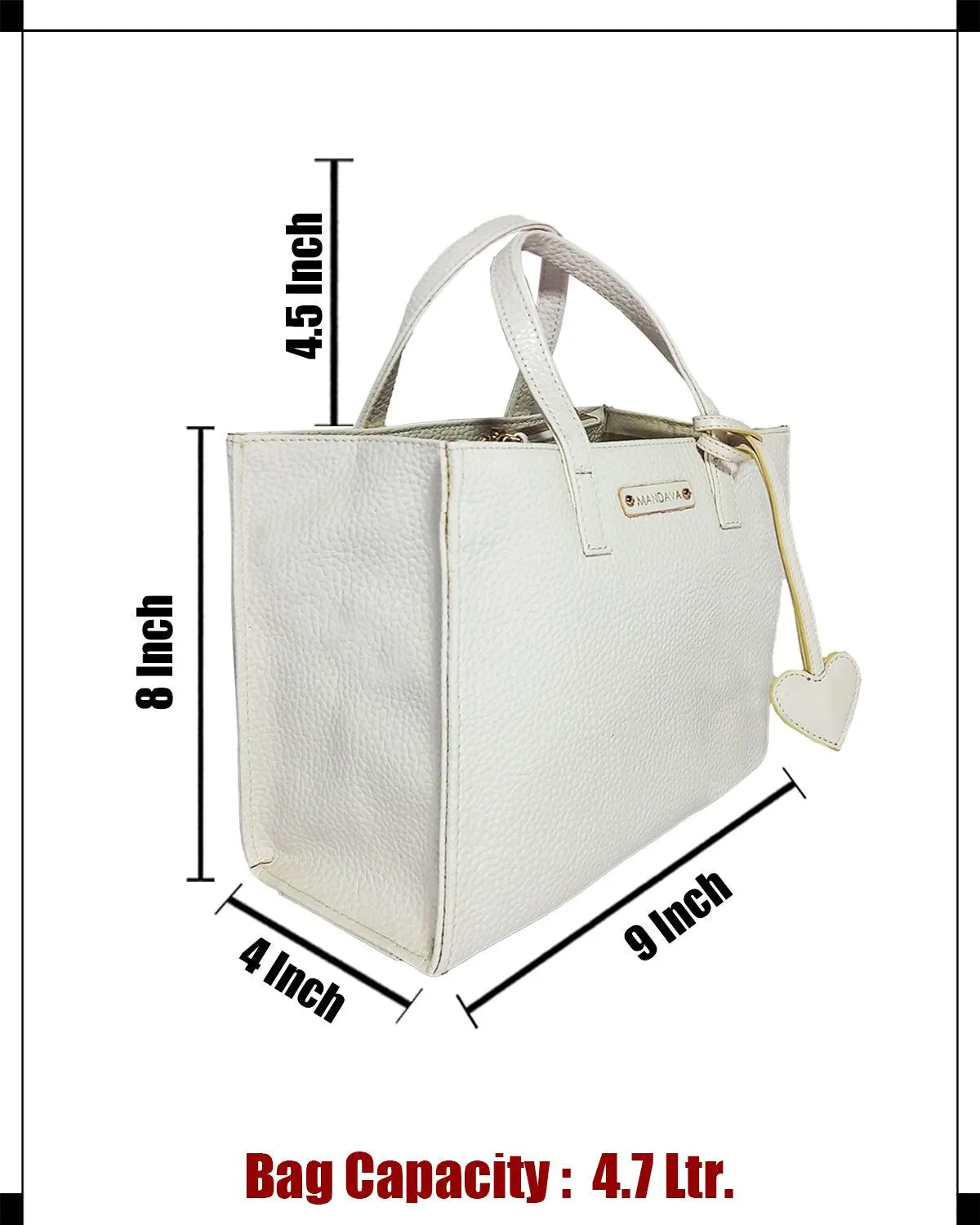MANDAVA Women's/Ladies Top Handle PU Leather Handbag, Shoulder Bag with Tussle (White)
