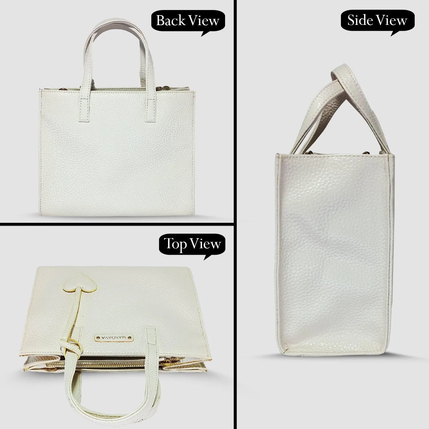 MANDAVA Women's/Ladies Top Handle PU Leather Handbag, Shoulder Bag with Tussle (White)