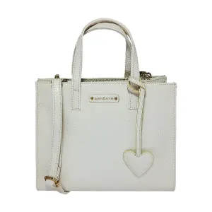 MANDAVA Women's/Ladies Top Handle PU Leather Handbag, Shoulder Bag with Tussle (White)