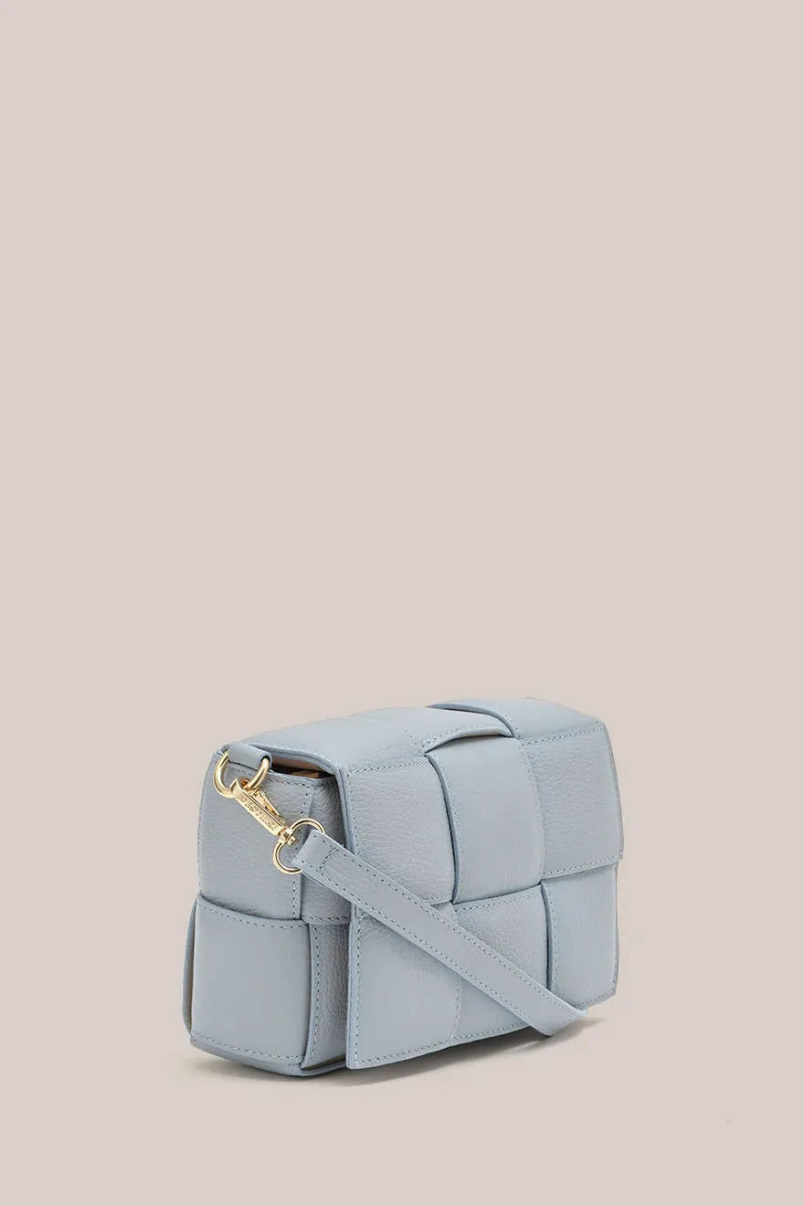 Margot Powder Blue Leather Woven Bag