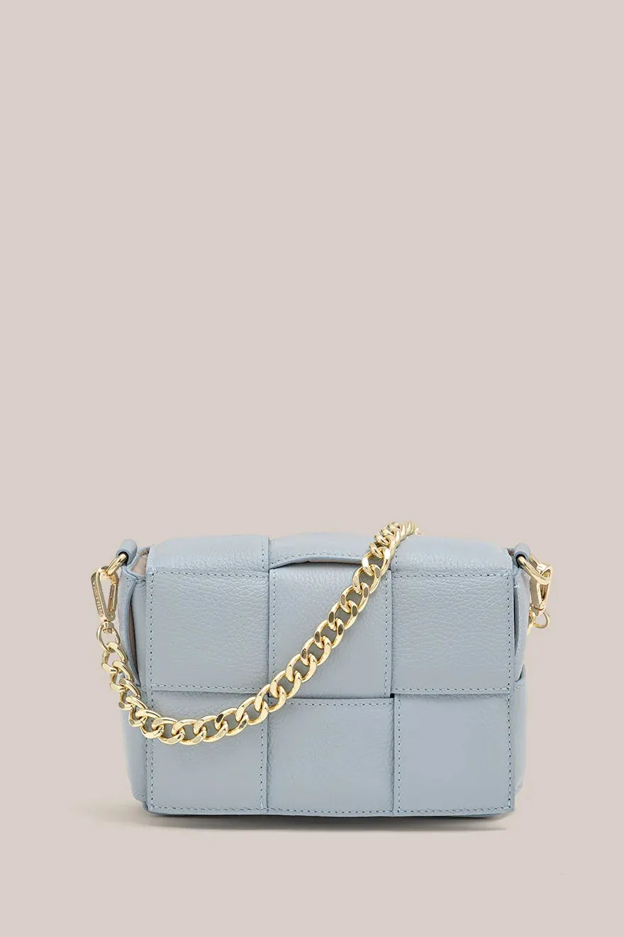 Margot Powder Blue Leather Woven Bag
