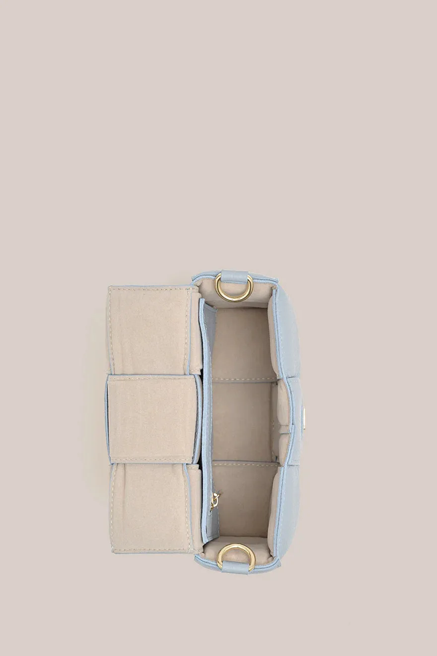 Margot Powder Blue Leather Woven Bag