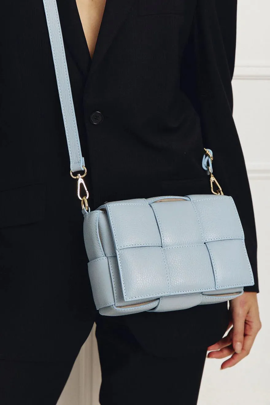 Margot Powder Blue Leather Woven Bag