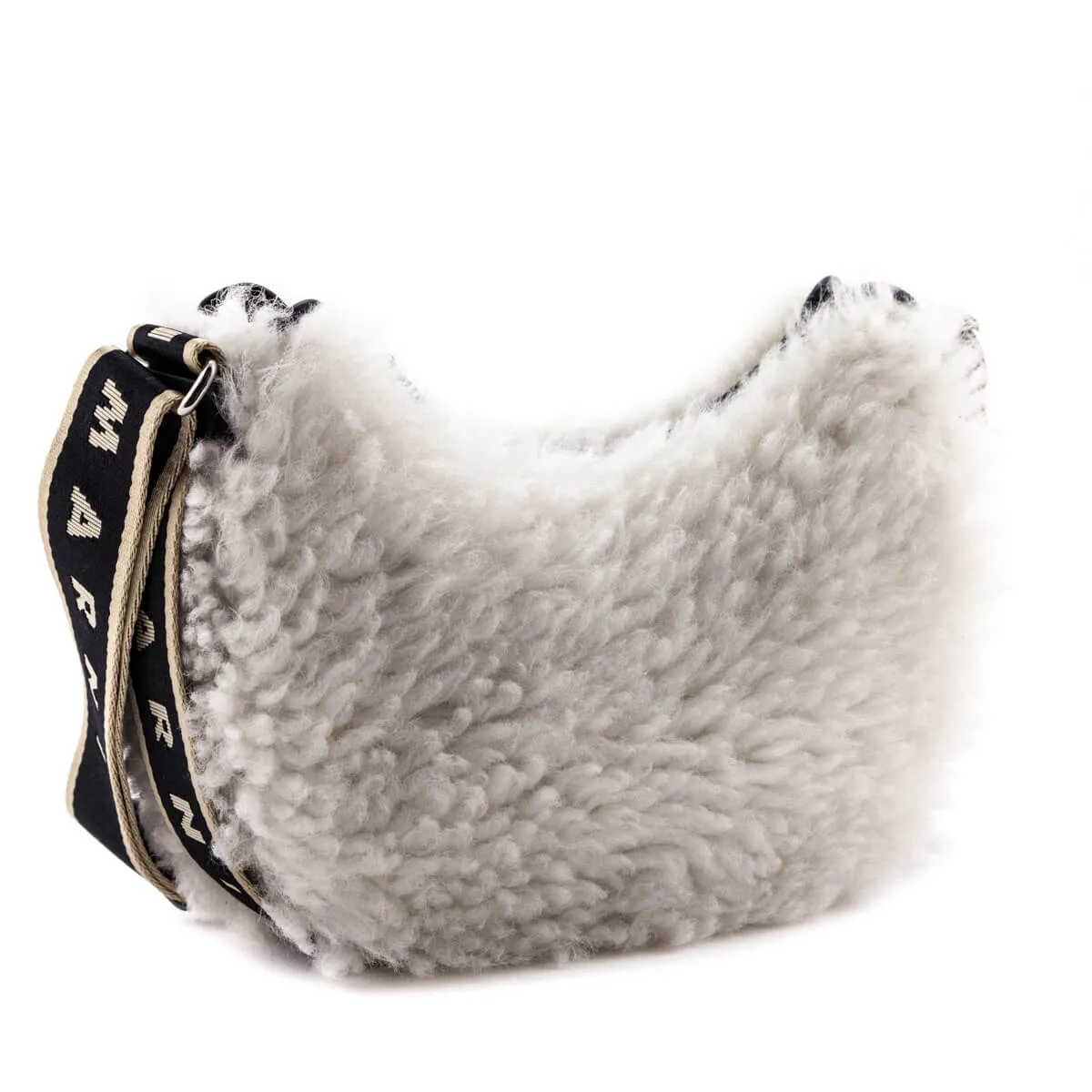 Marni Natural White Shearling Bey Logo Small Crossbody Bag