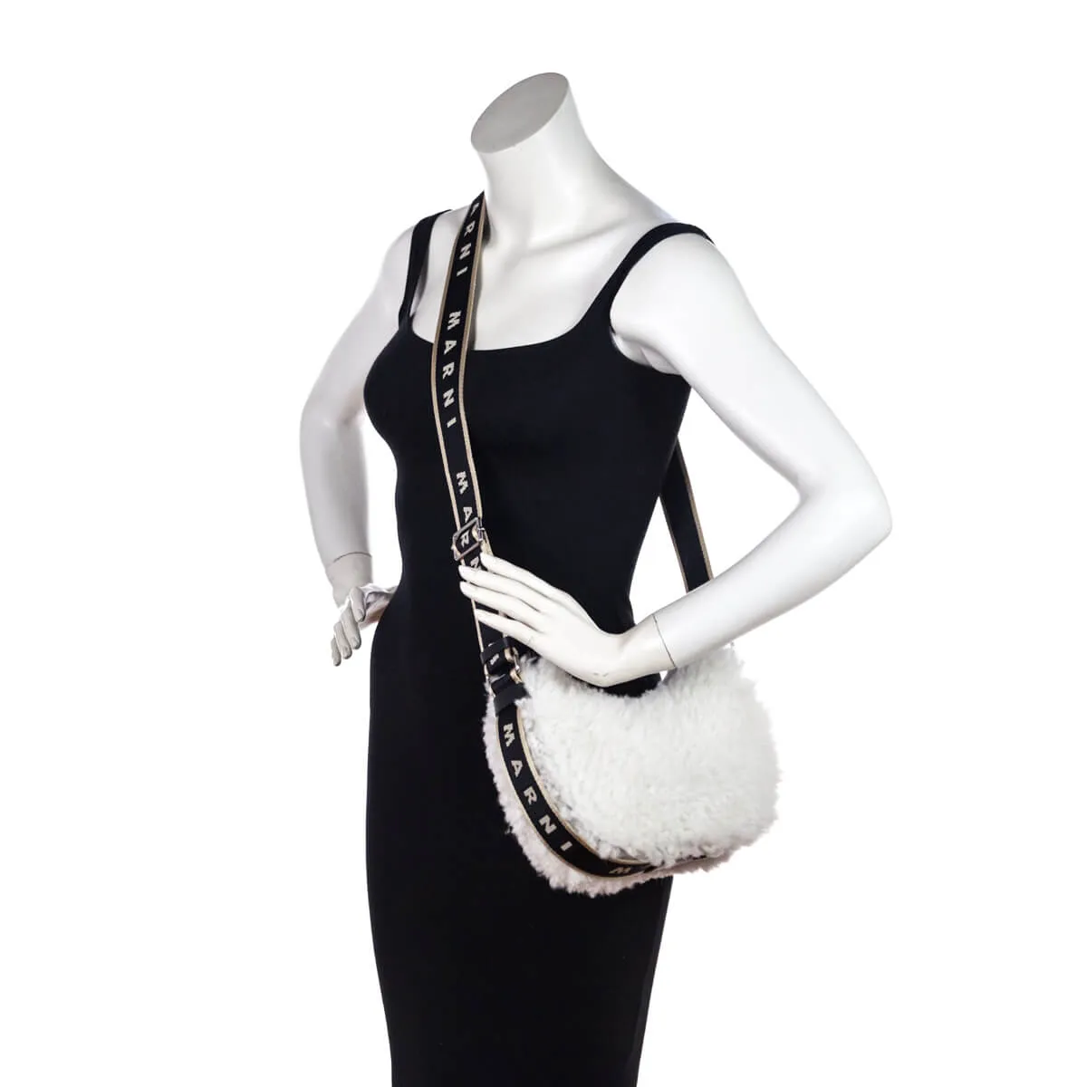 Marni Natural White Shearling Bey Logo Small Crossbody Bag