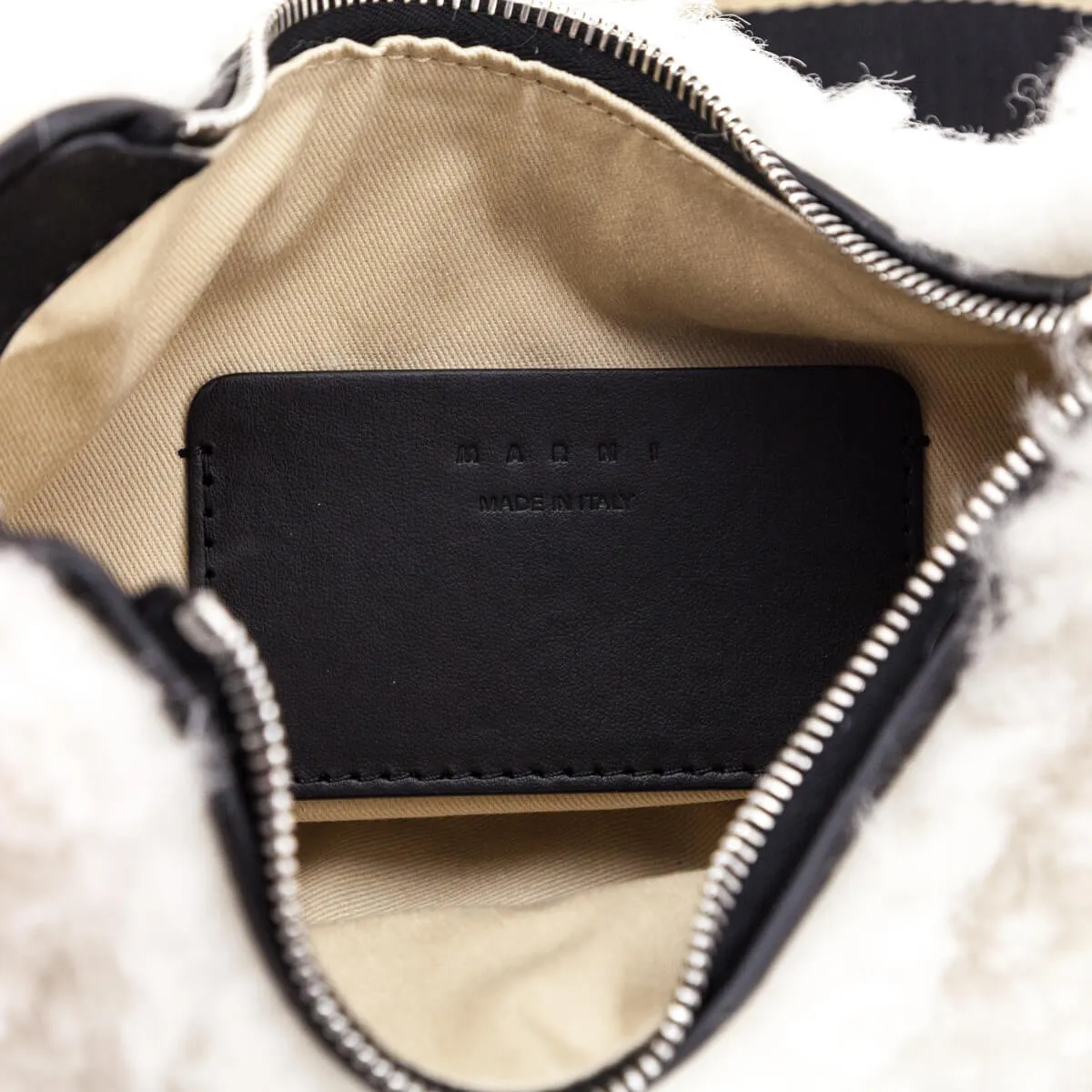 Marni Natural White Shearling Bey Logo Small Crossbody Bag