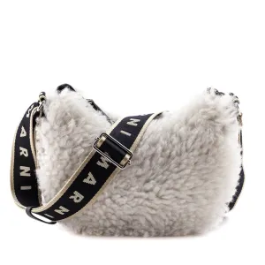 Marni Natural White Shearling Bey Logo Small Crossbody Bag