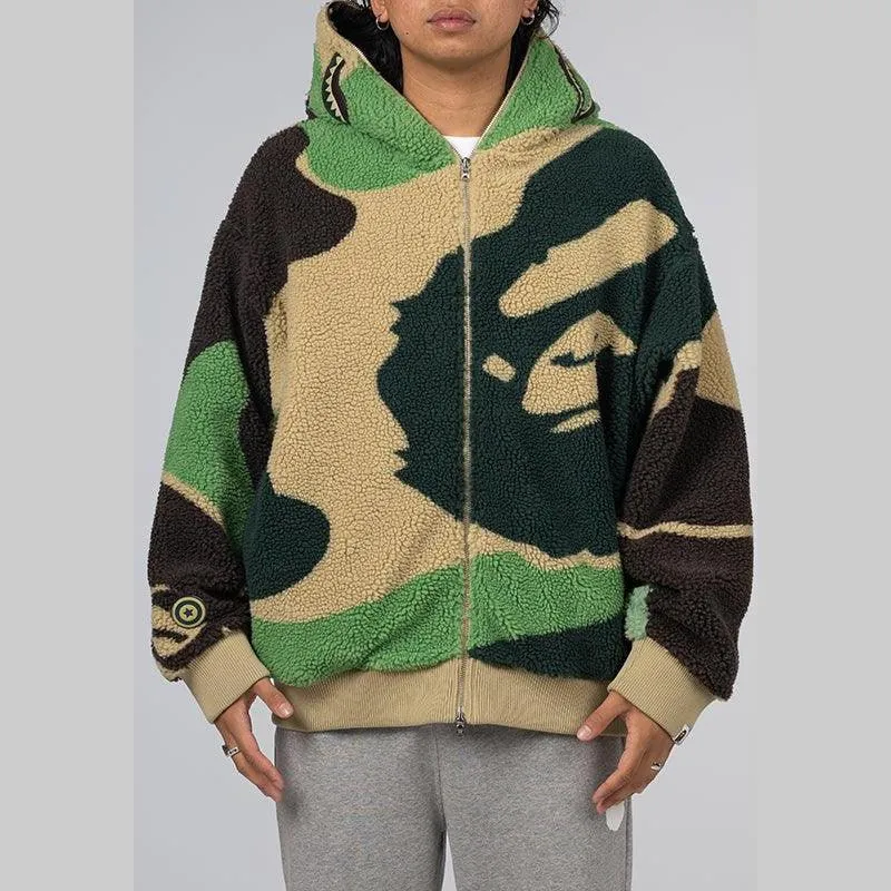 Mega ABC Camo Shark Boa Hoodie Jacket - Green