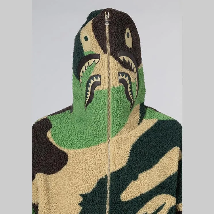 Mega ABC Camo Shark Boa Hoodie Jacket - Green