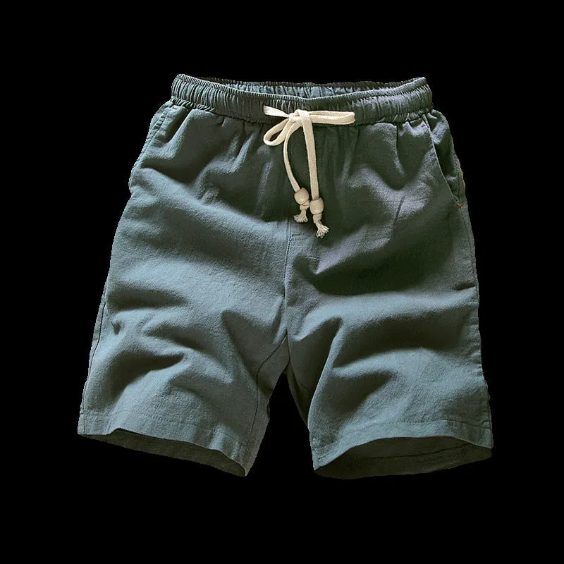 Men Casual Pants Cotton Blend Beach Korean Solid Colored Flaxen Slim Look Shorts