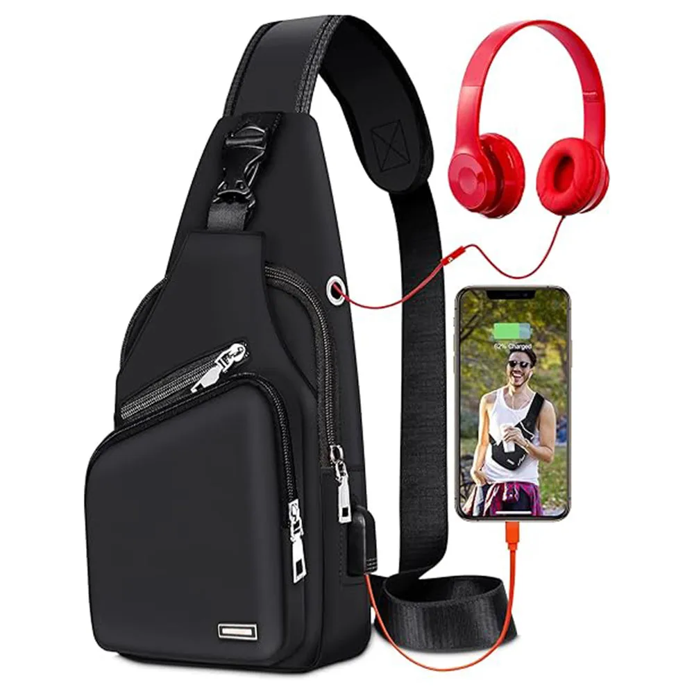 Men Chest Bag Shoulder Backpack Cross Body Satchel Travel Sling   Bag Black