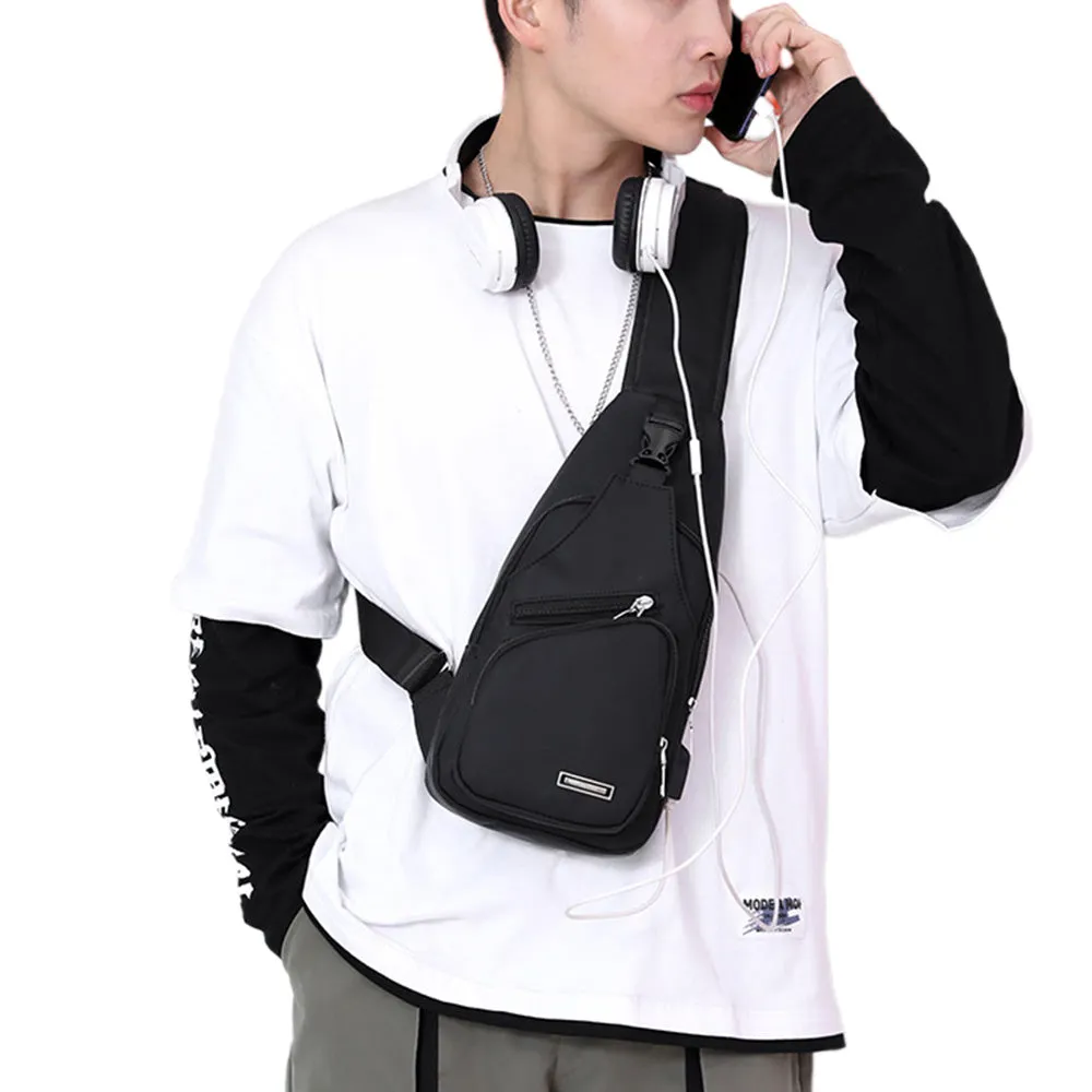 Men Chest Bag Shoulder Backpack Cross Body Satchel Travel Sling   Bag Black