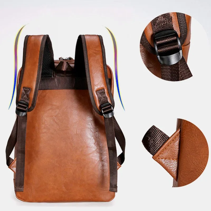Men Faux Leather Large Capacity Retro Computer Backpack Travel Bag Hot